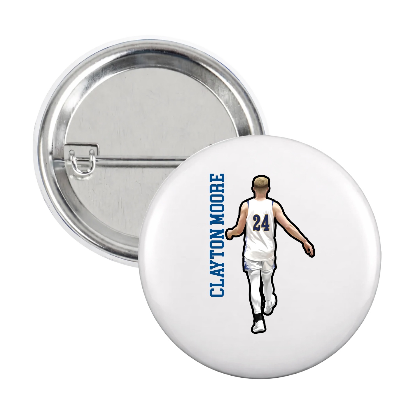 Game Day Button — Name Vertical in White