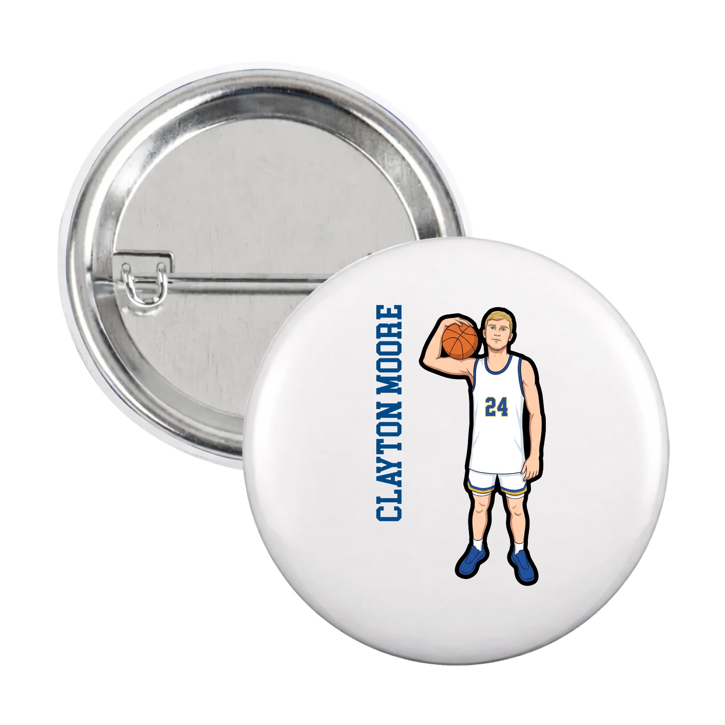 Game Day Button — Name Vertical in White