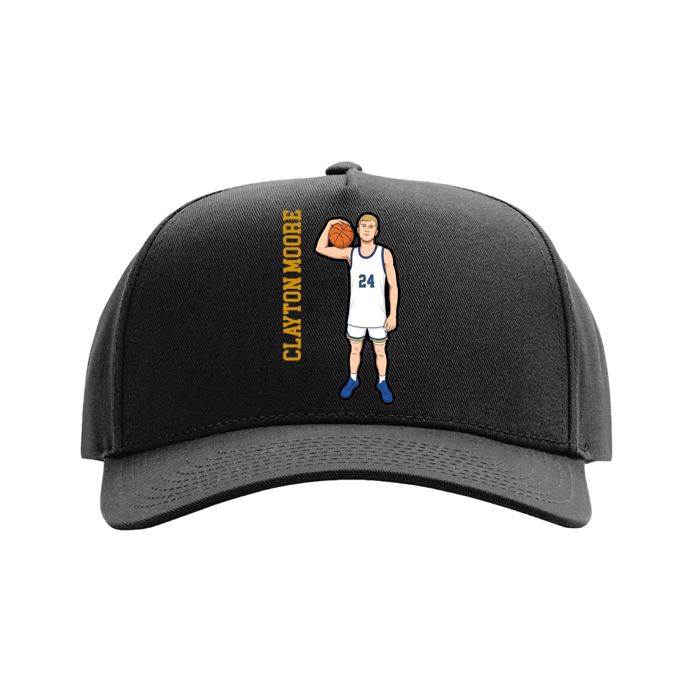 Full Fabric Five-Panel Champ Cap — Name Vertical in Black