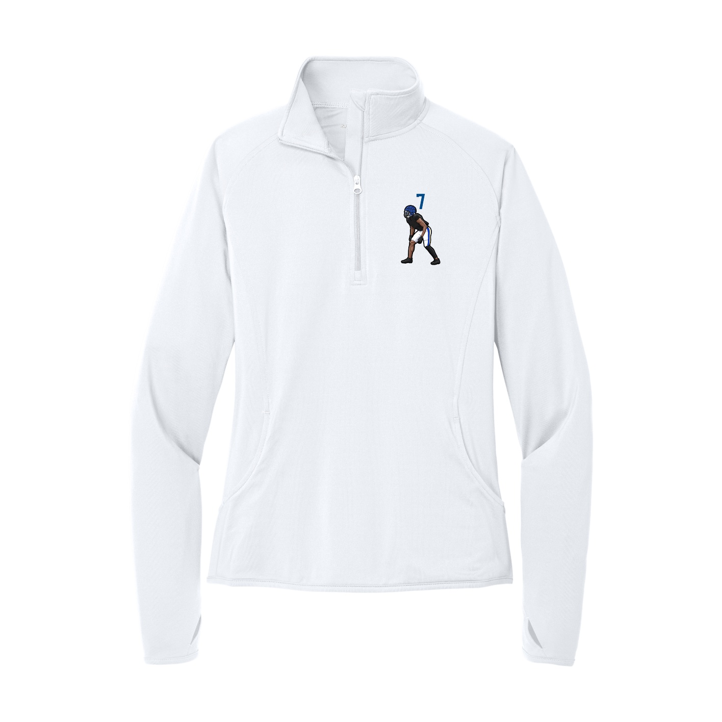 Women's Q-Zip Pullover — Number Top in White