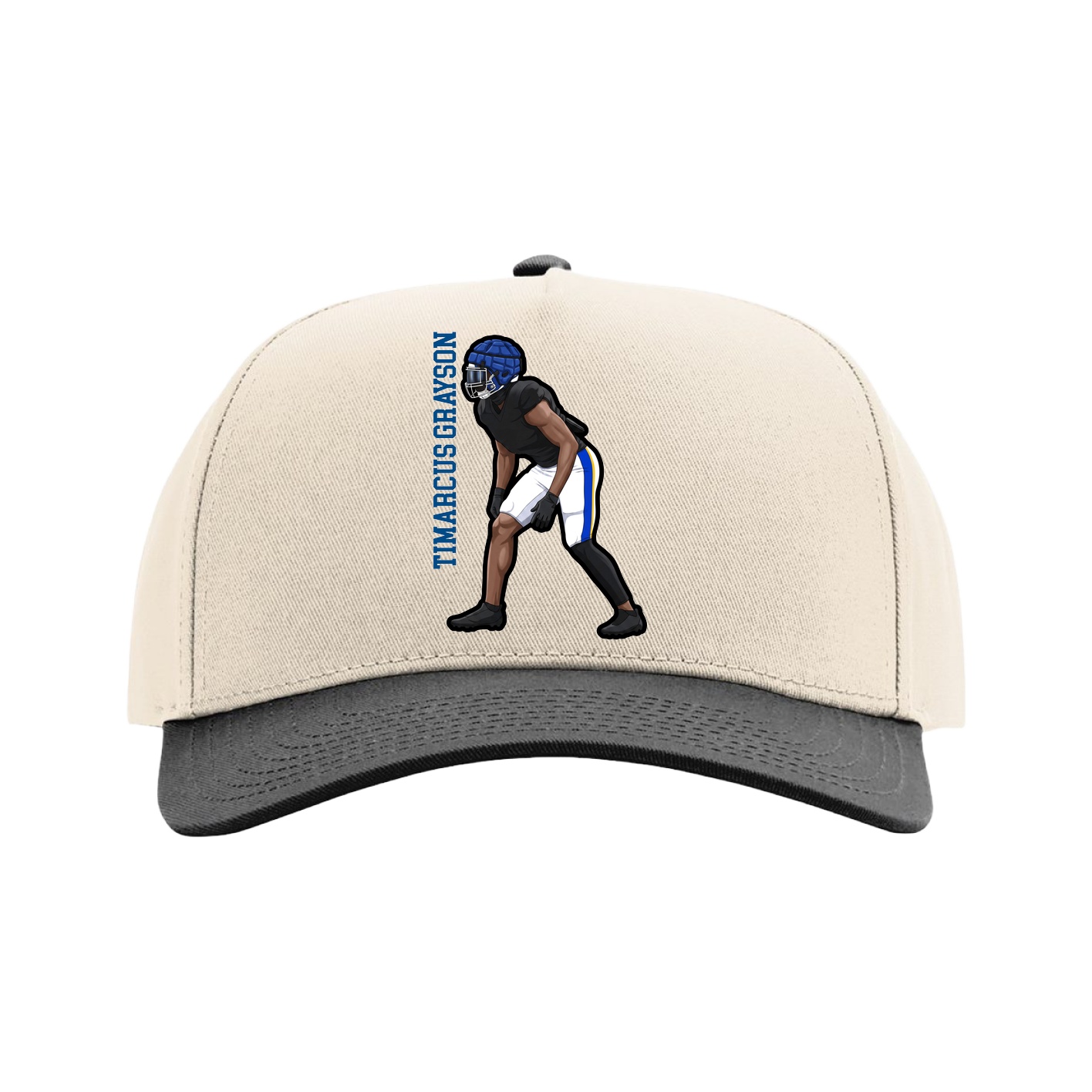 Full Fabric Five-Panel Champ Cap — Name Vertical in Cream/Black