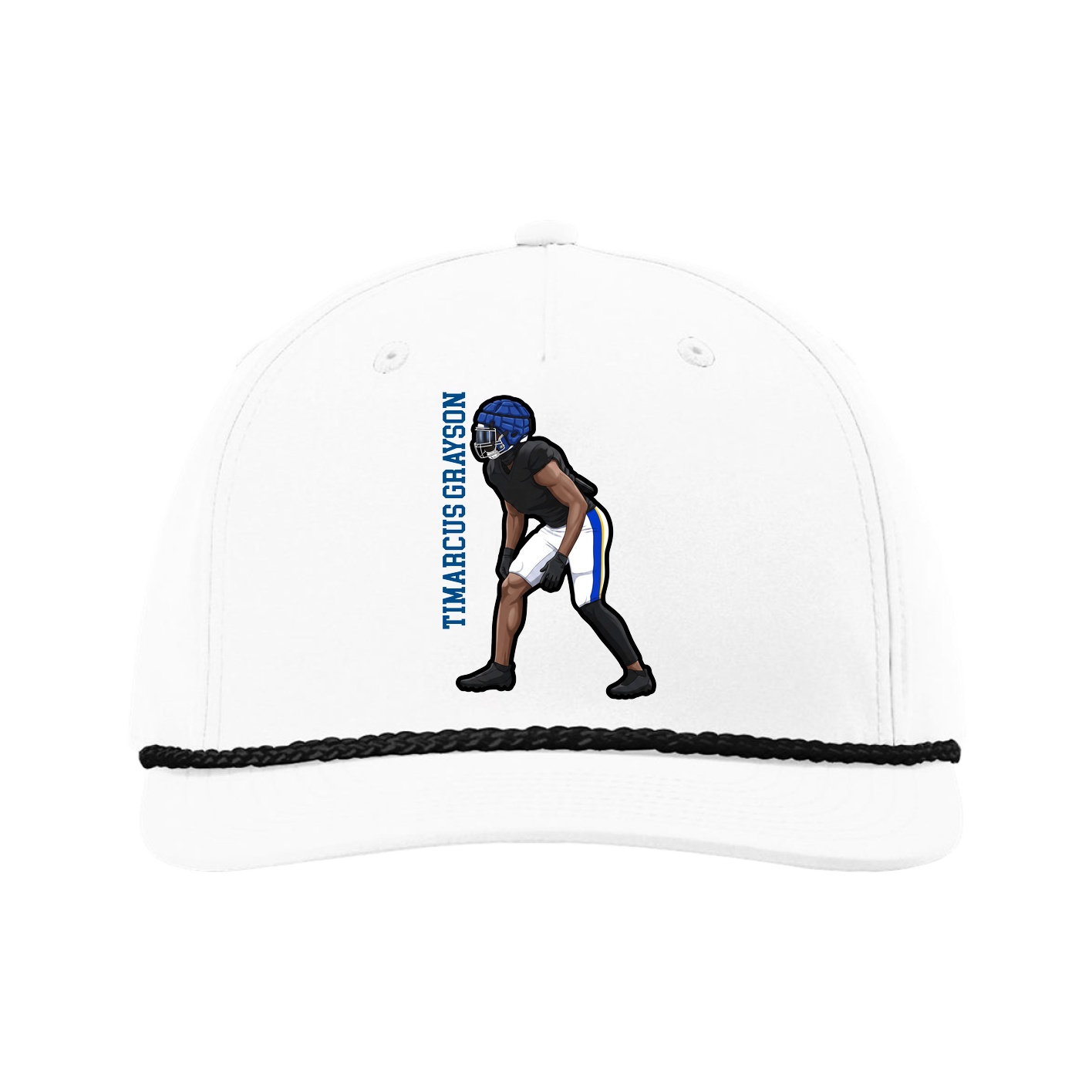 Five-Panel Classic Rope Cap — Name Vertical in White