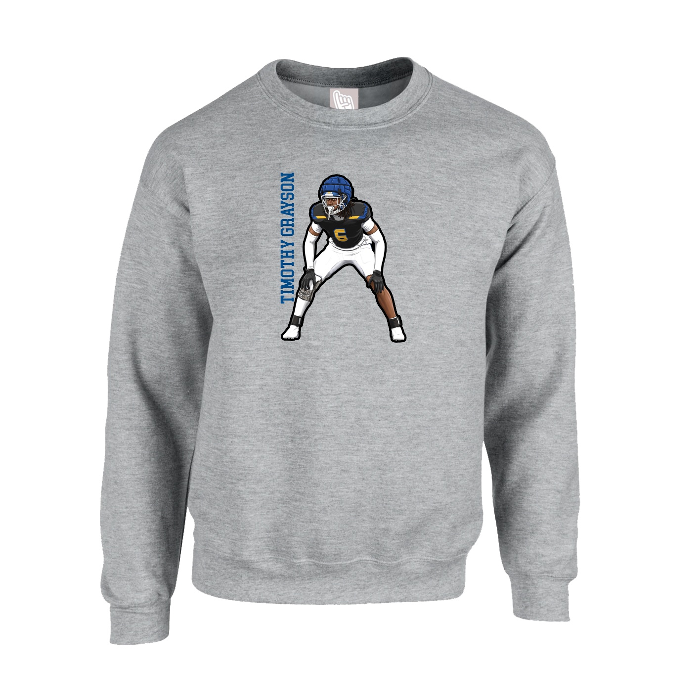 Fleece Crew — Name Vertical in Grey