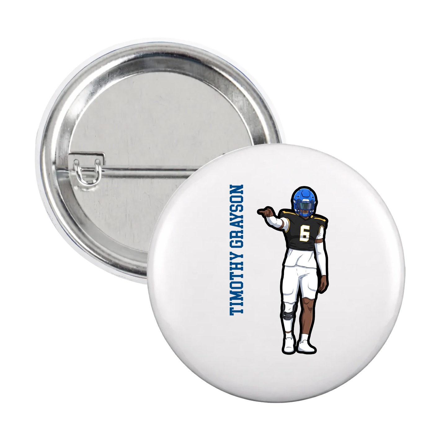 Game Day Button — Name Vertical in White