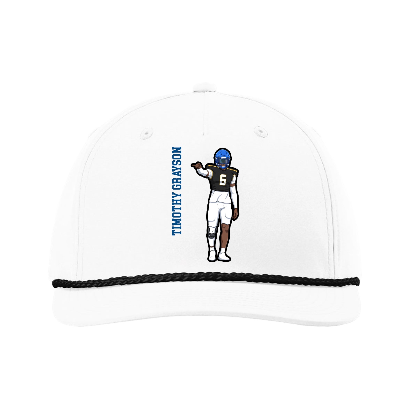 Five-Panel Classic Rope Cap — Name Vertical in White