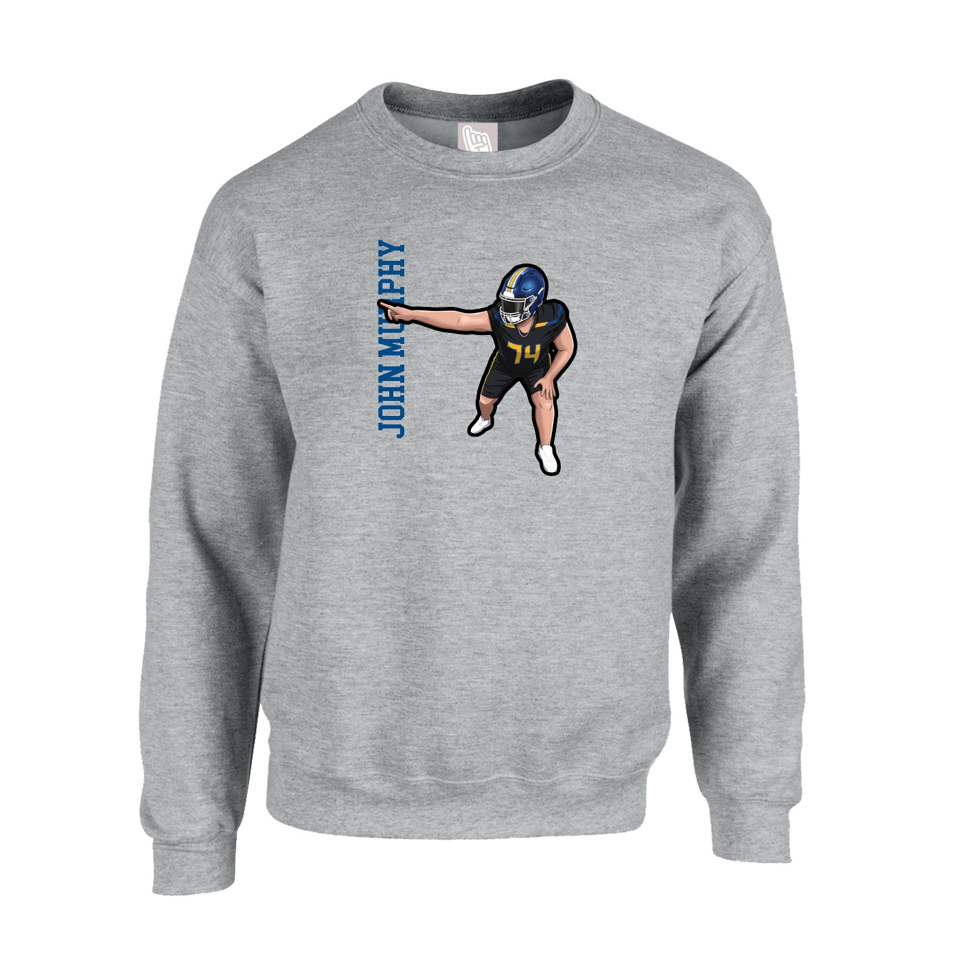 Fleece Crew — Name Vertical in Grey