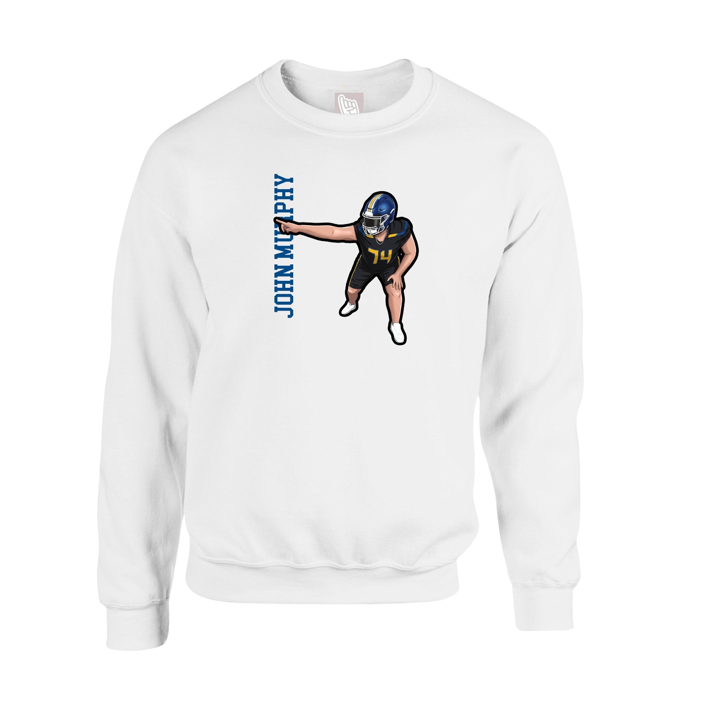 Fleece Crew — Name Vertical in White