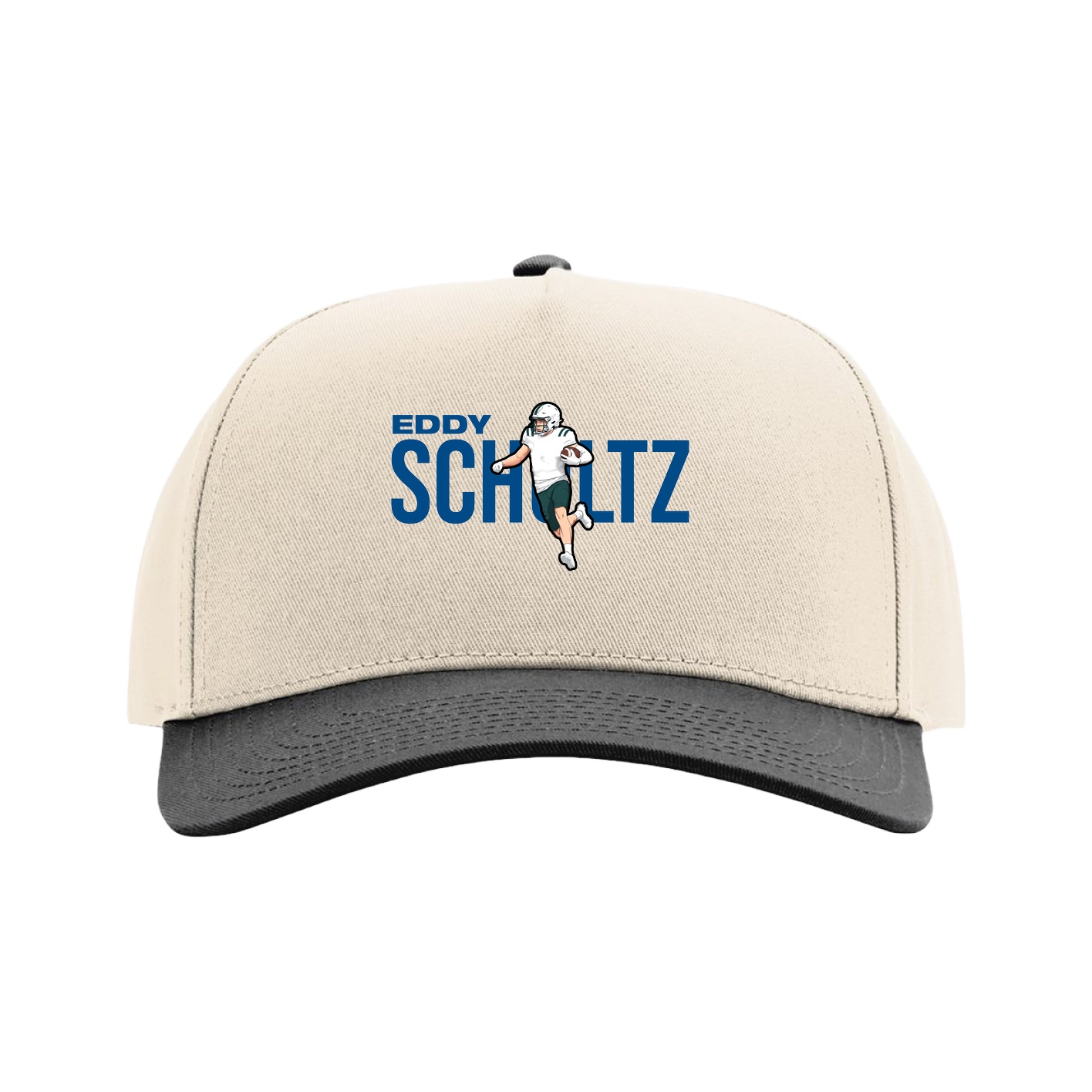 Full Fabric Five-Panel Champ Cap — Player Name in Cream/Black