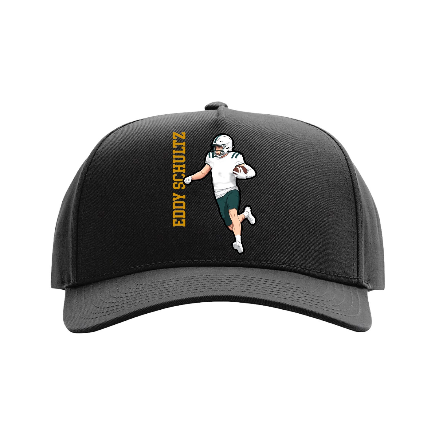 Full Fabric Five-Panel Champ Cap — Name Vertical in Black