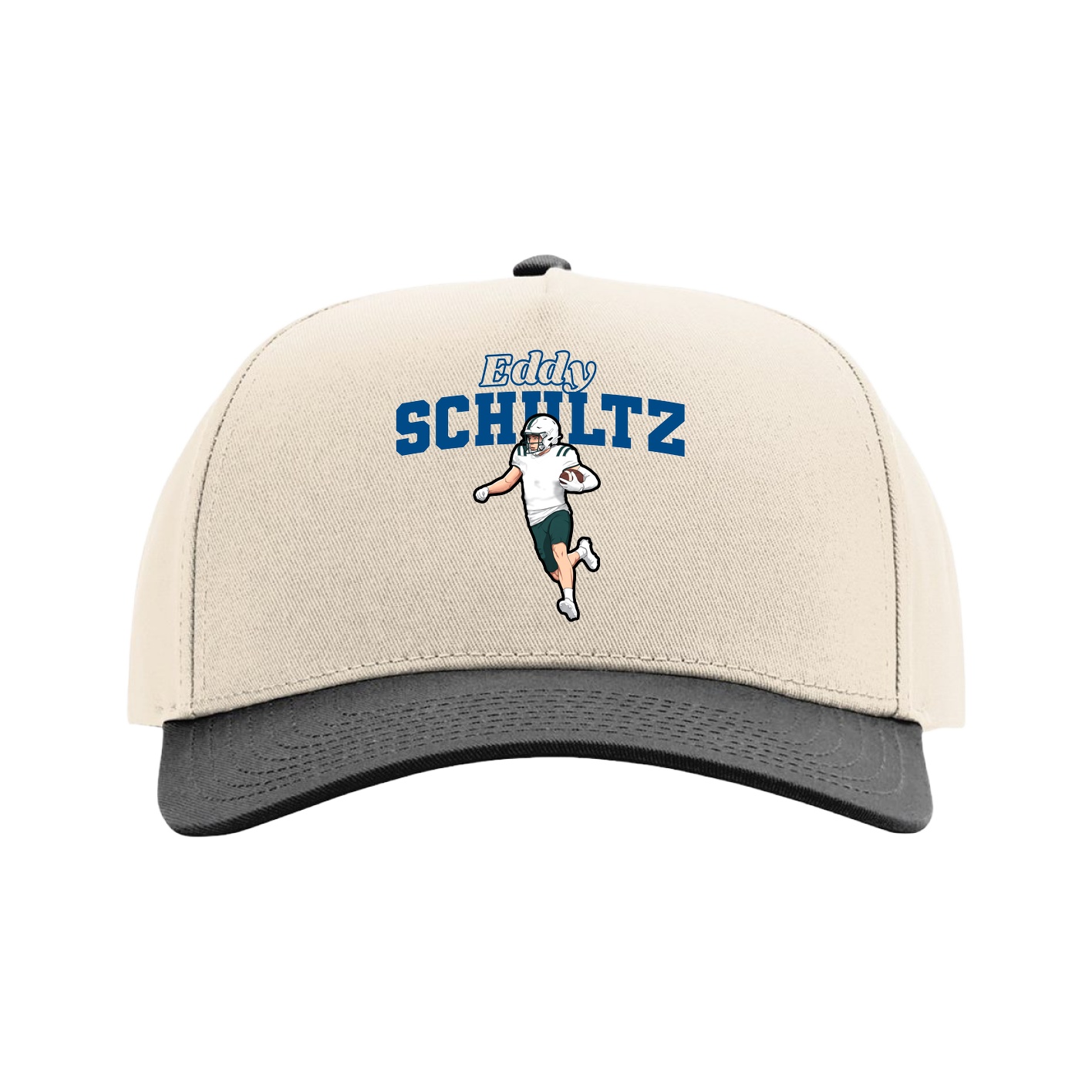 Full Fabric Five-Panel Champ Cap — Name Arch in Cream/Black