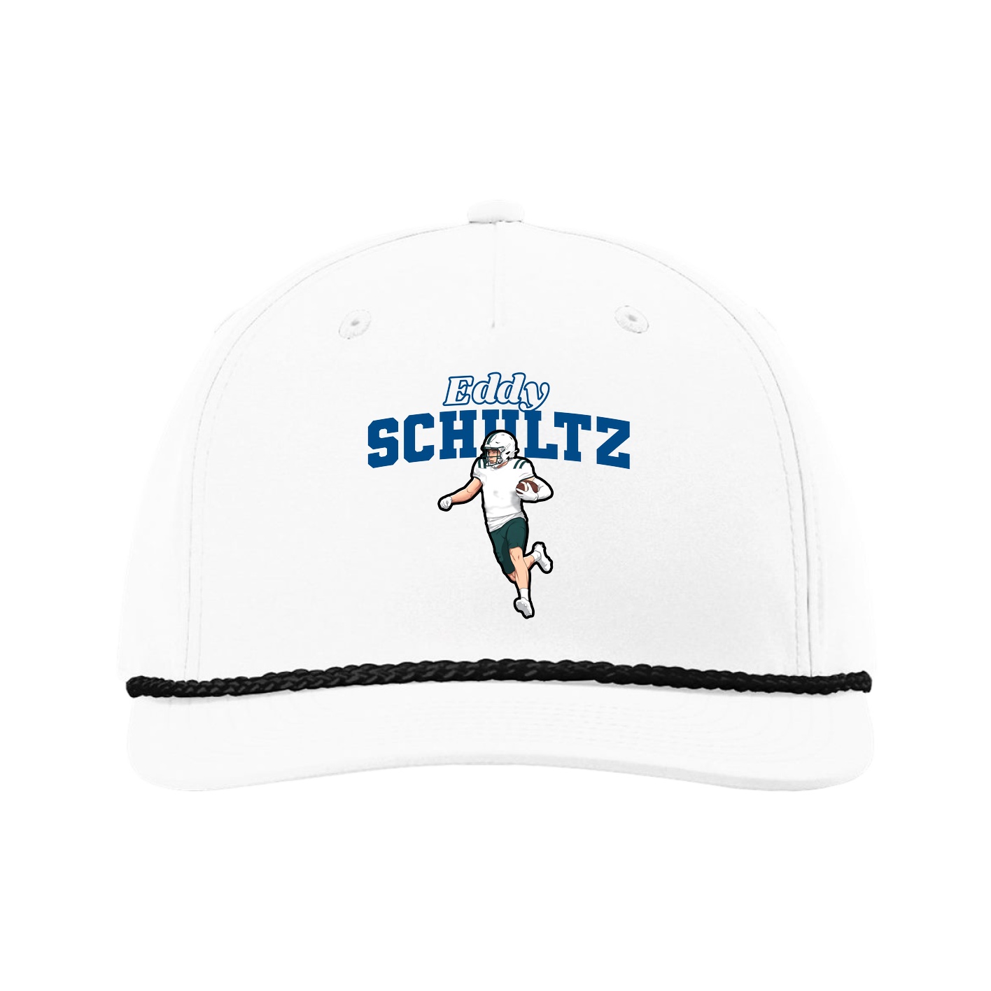 Five-Panel Classic Rope Cap — Name Arch in White