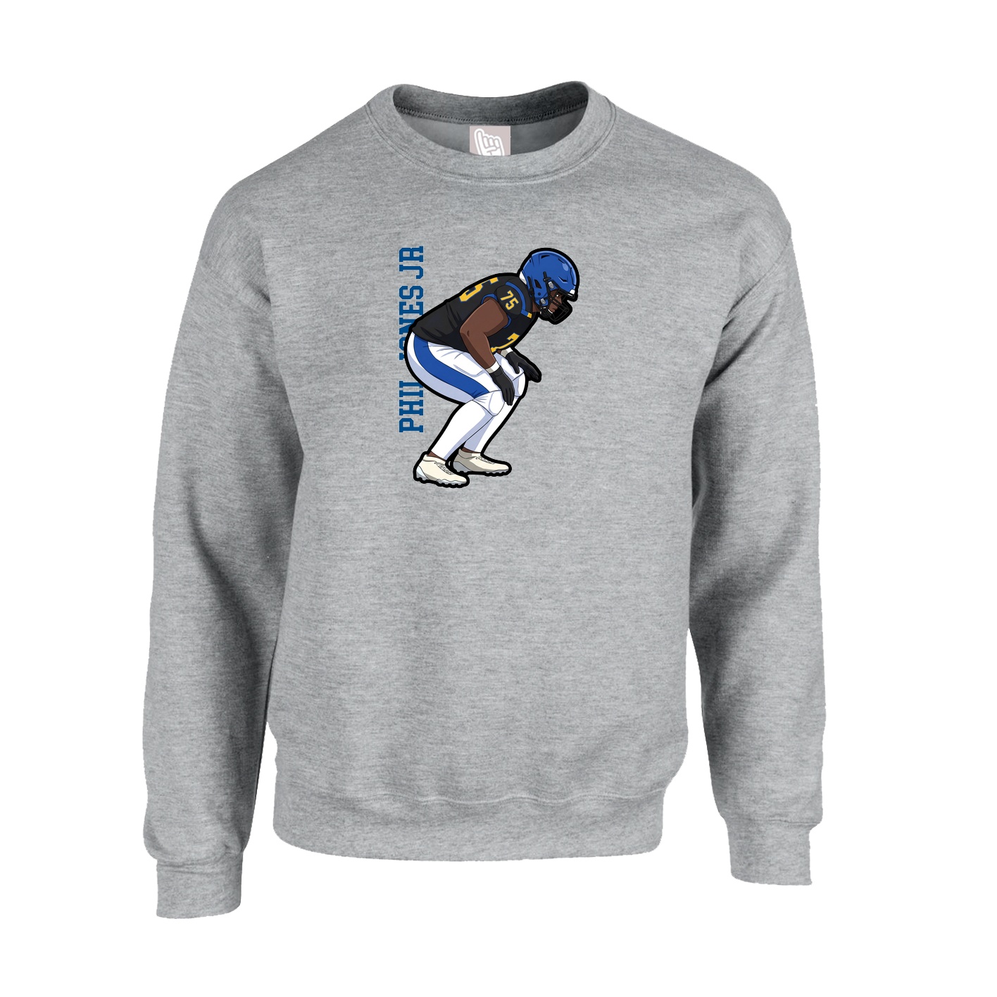 Fleece Crew — Name Vertical in Grey
