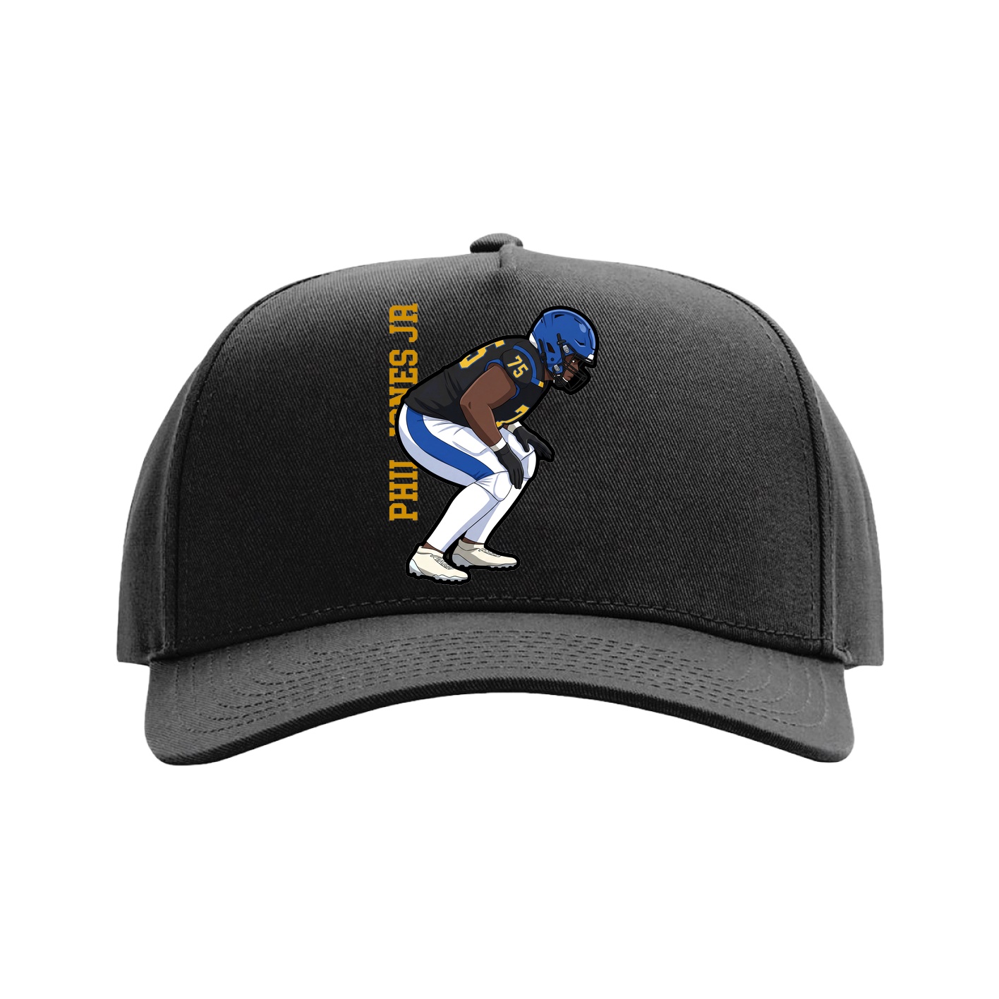 Full Fabric Five-Panel Champ Cap — Name Vertical in Black