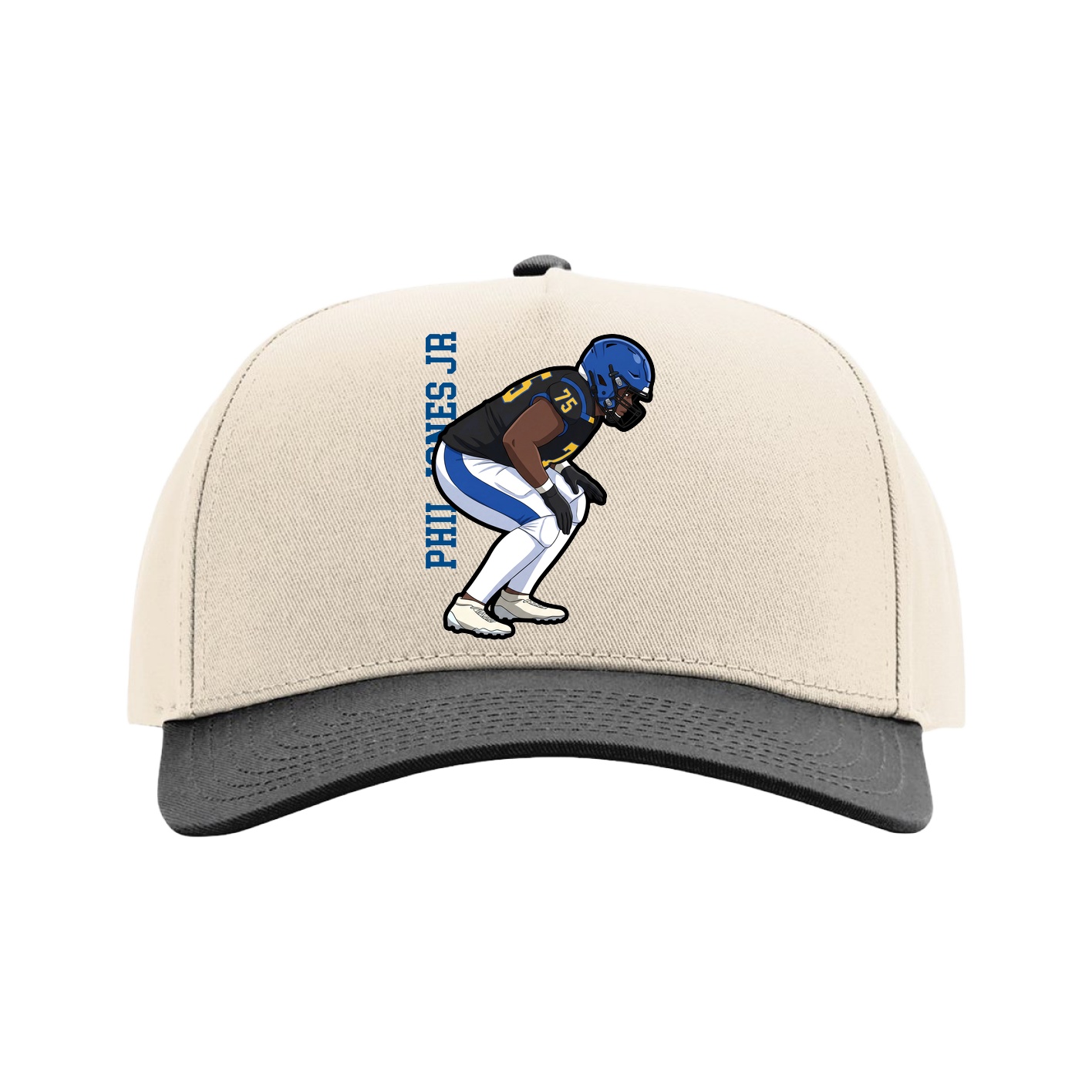 Full Fabric Five-Panel Champ Cap — Name Vertical in Cream/Black