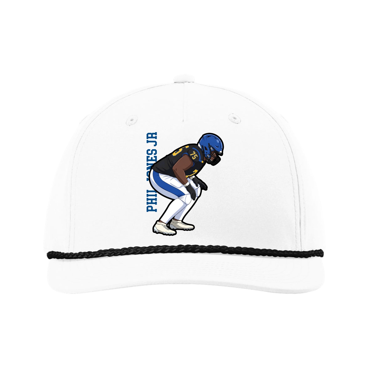 Five-Panel Classic Rope Cap — Name Vertical in White