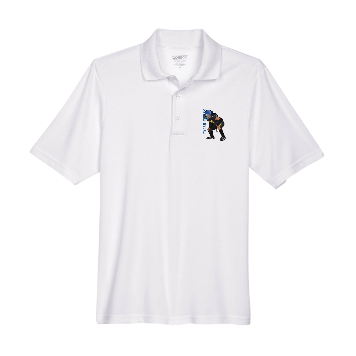 Performance Polo — Name Vertical in White