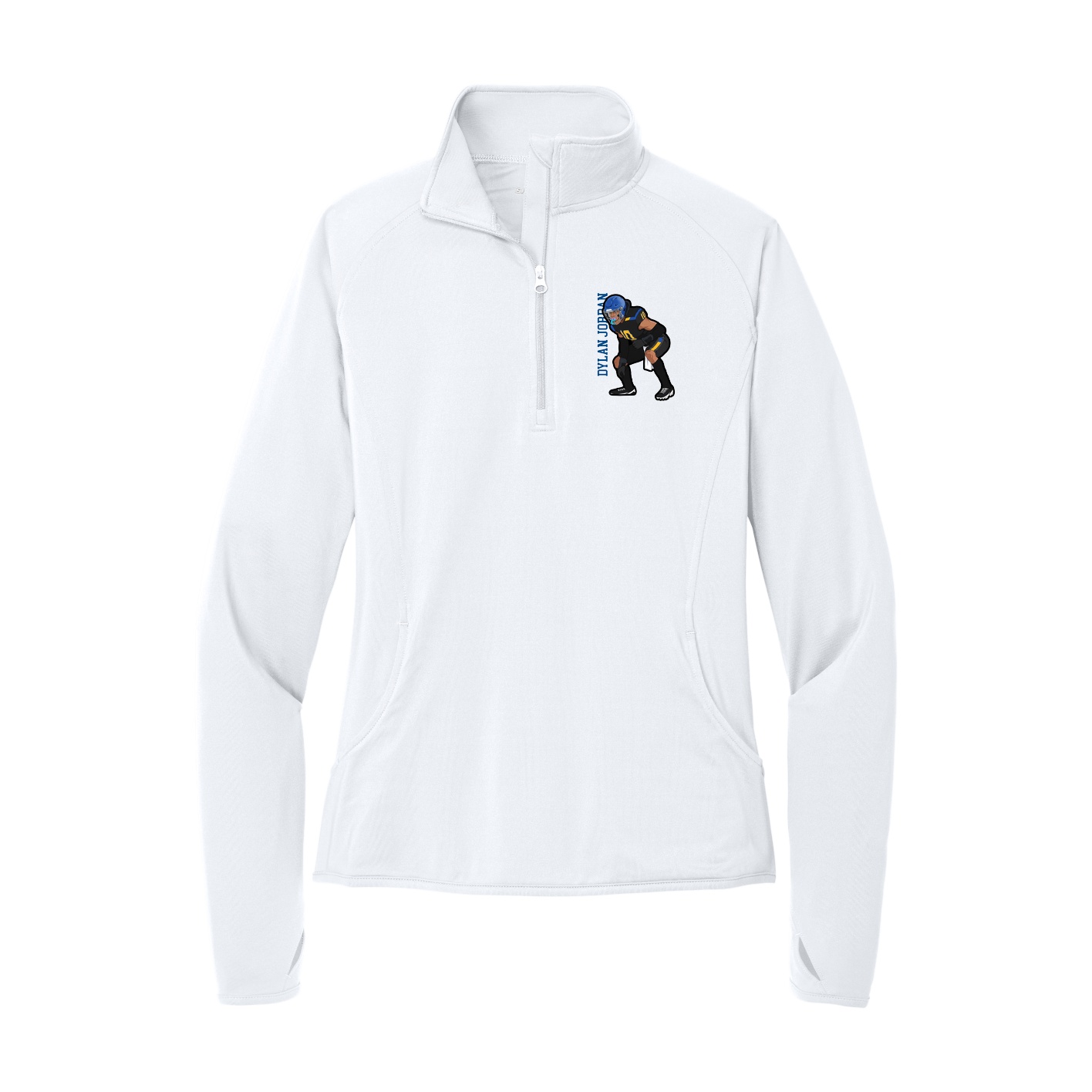 Women's Q-Zip Pullover — Name Vertical in White