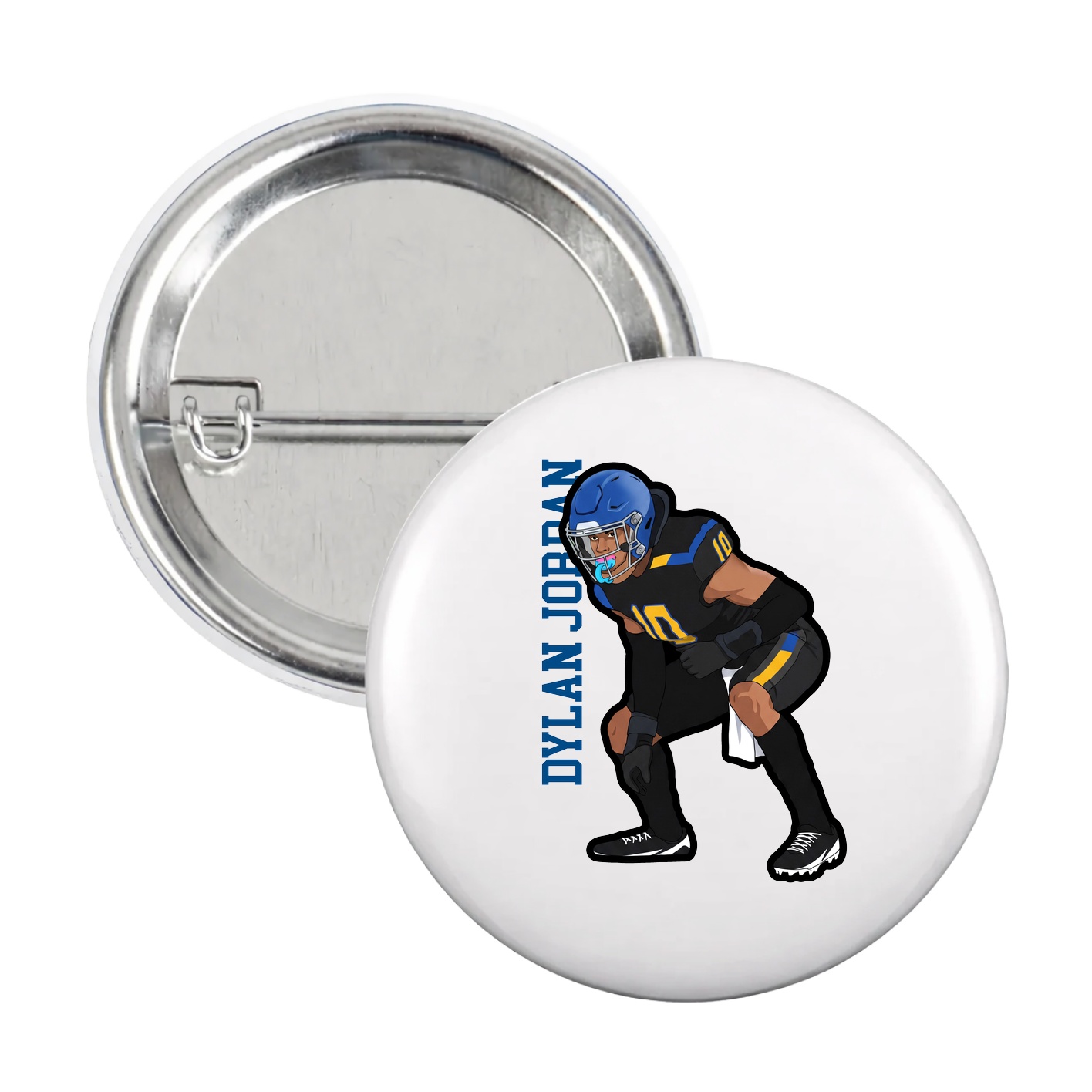 Game Day Button — Name Vertical in White