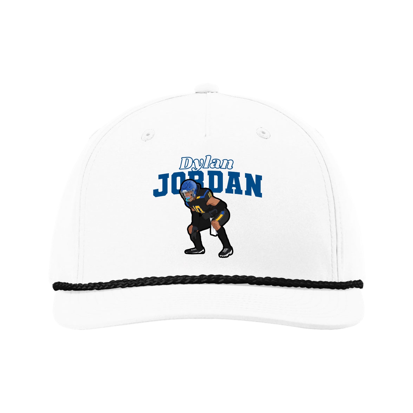 Five-Panel Classic Rope Cap — Name Arch in White