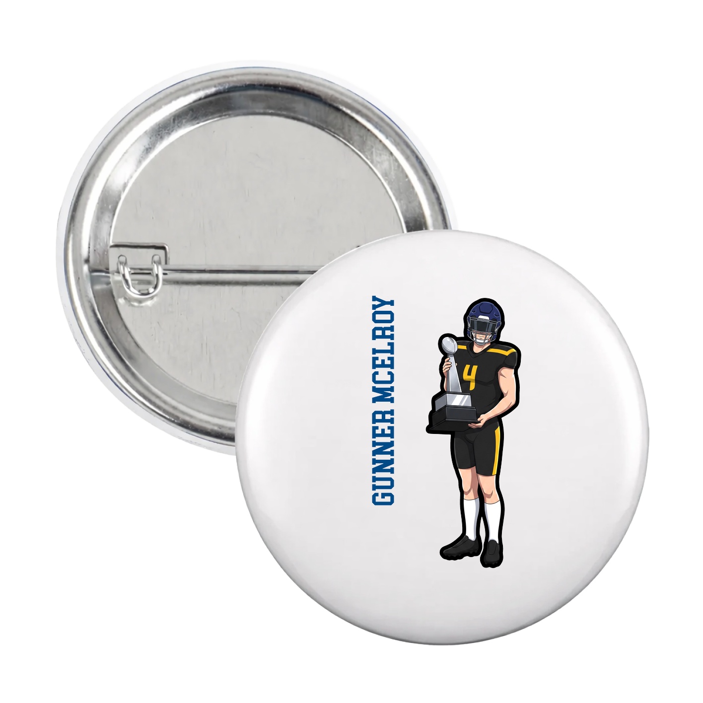 Game Day Button — Name Vertical in White