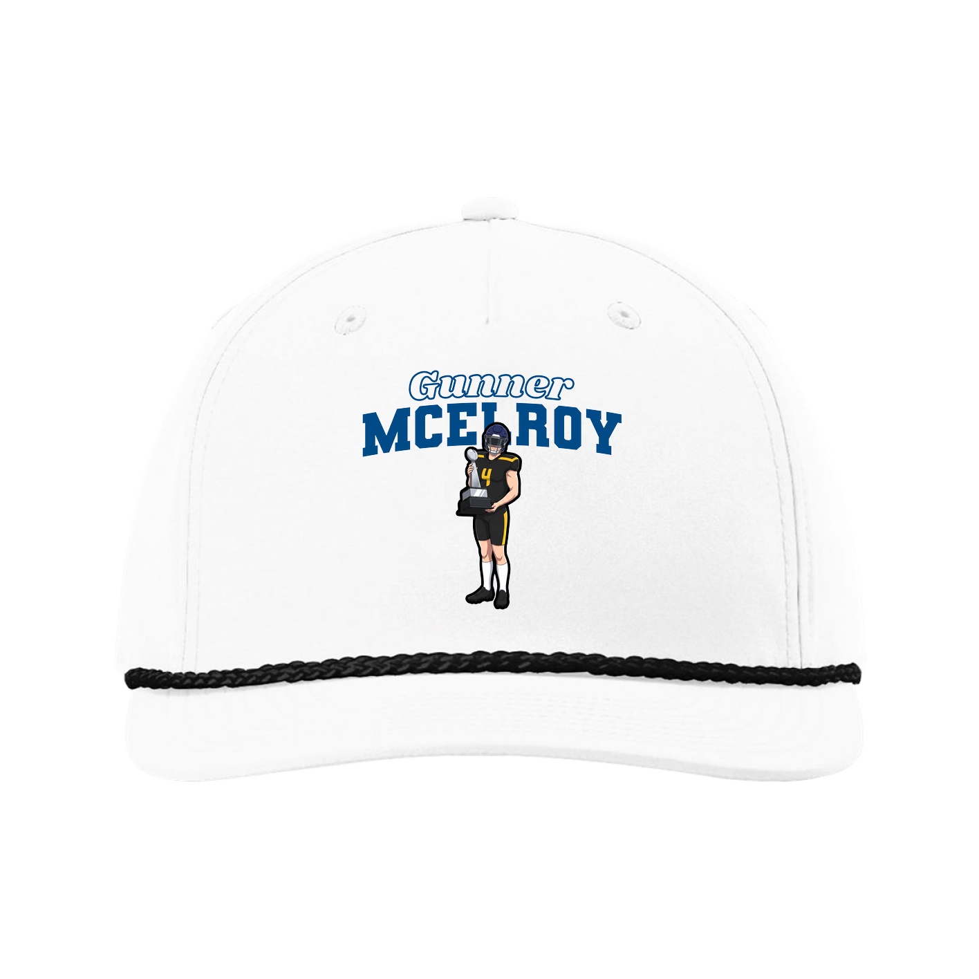 Five-Panel Classic Rope Cap — Name Arch in White