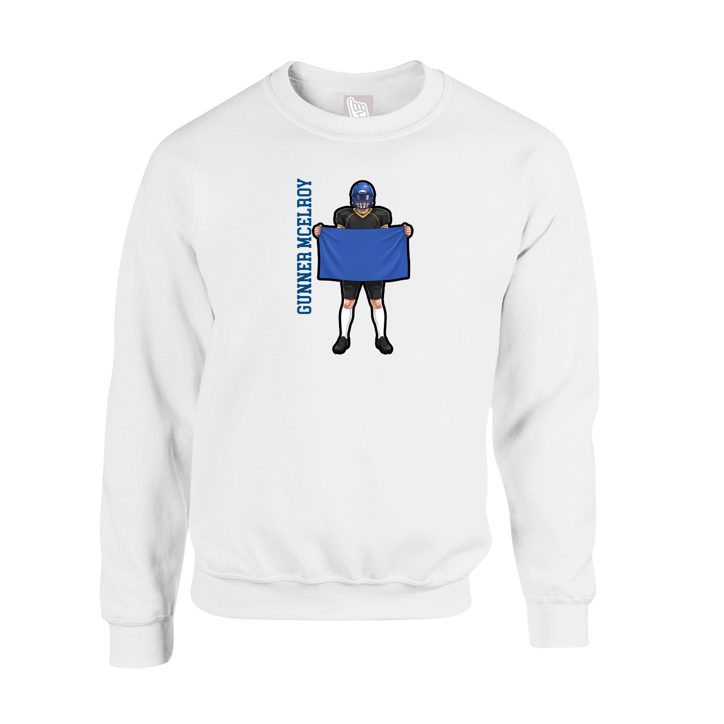 Fleece Crew — Name Vertical in White