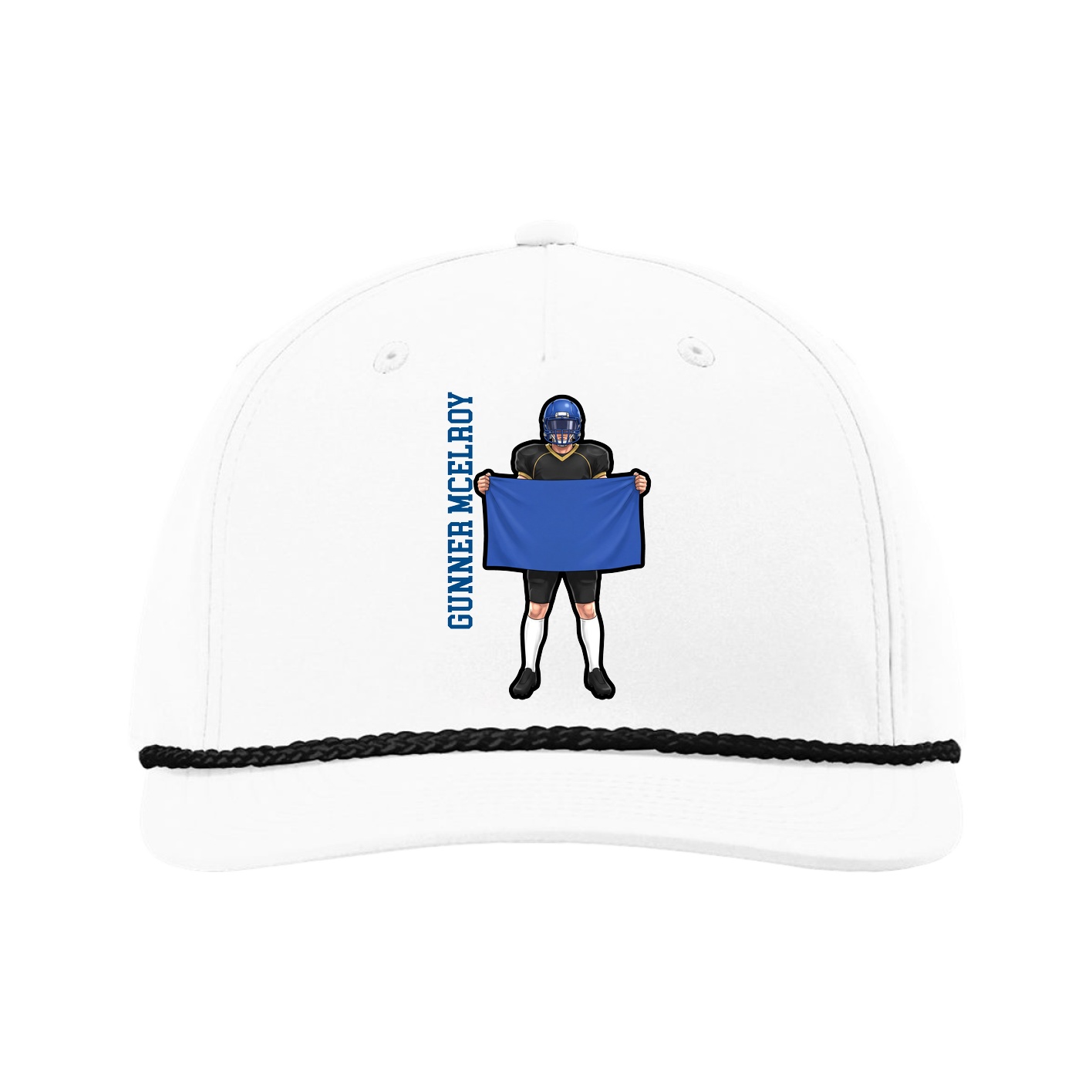 Five-Panel Classic Rope Cap — Name Vertical in White