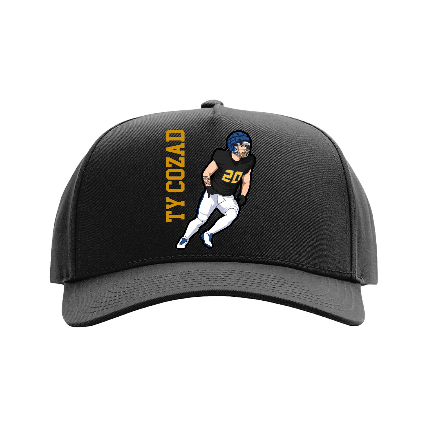 Full Fabric Five-Panel Champ Cap — Name Vertical in Black
