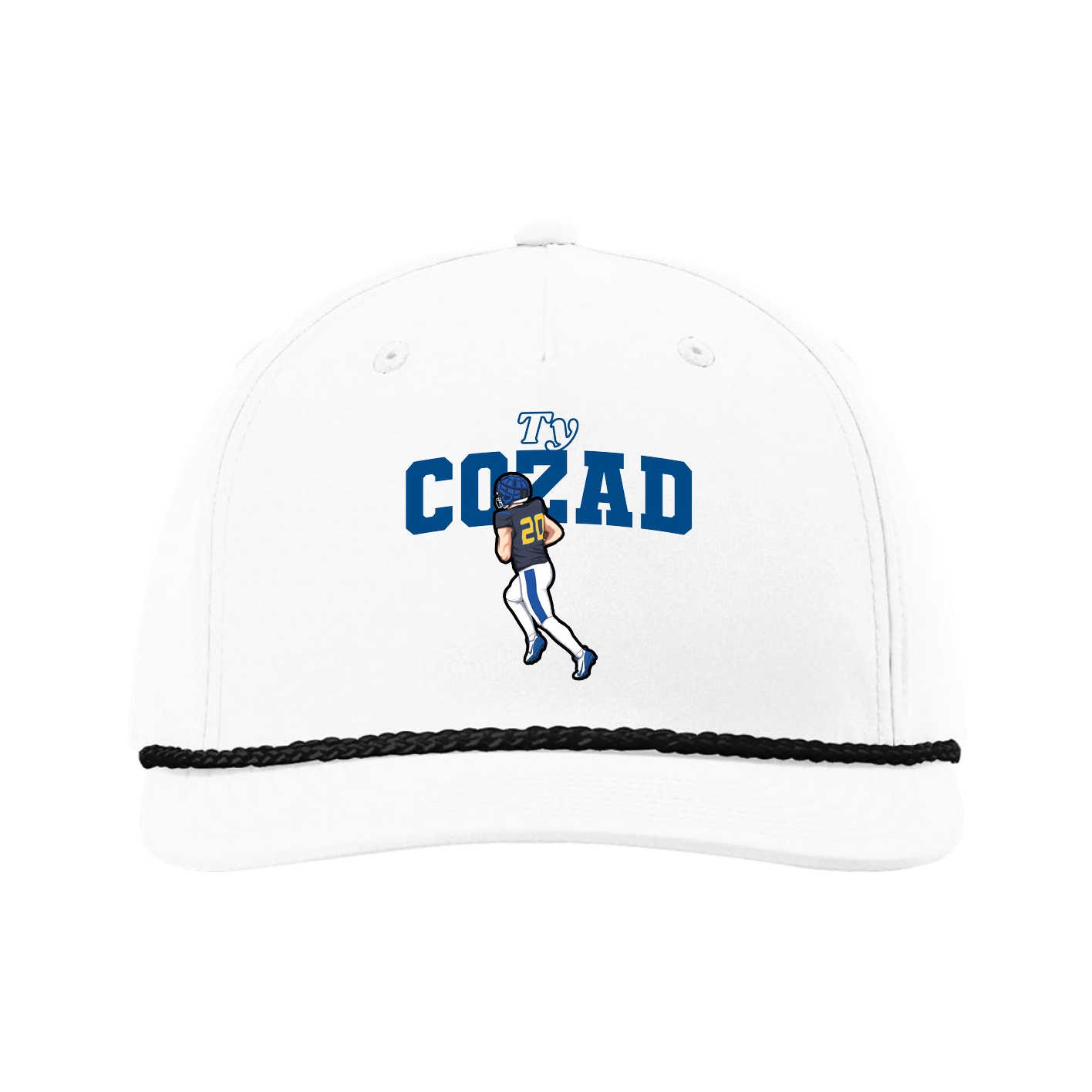 Five-Panel Classic Rope Cap — Name Arch in White
