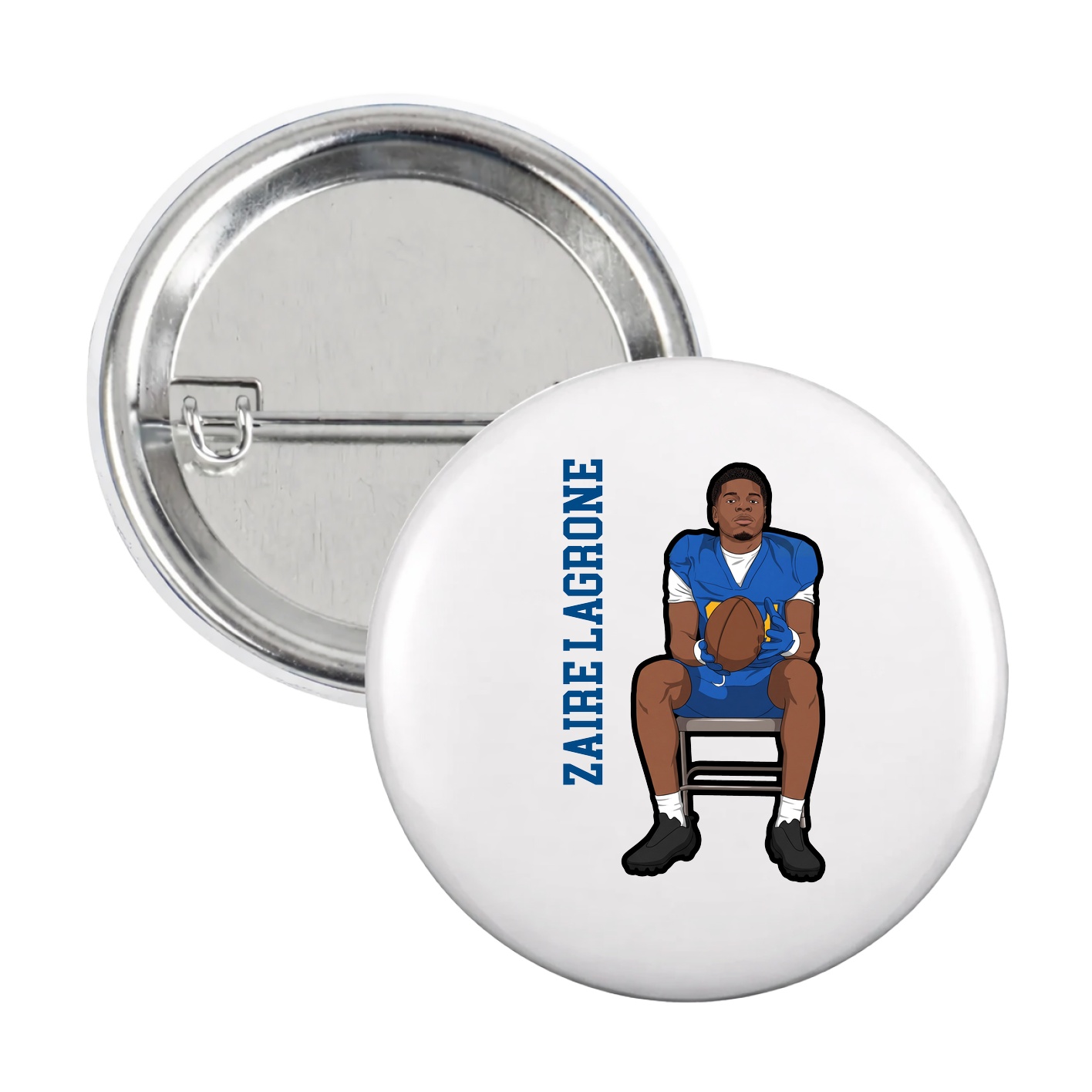 Game Day Button — Name Vertical in White