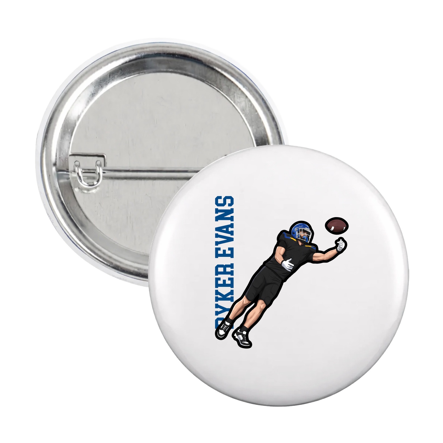Game Day Button — Name Vertical in White