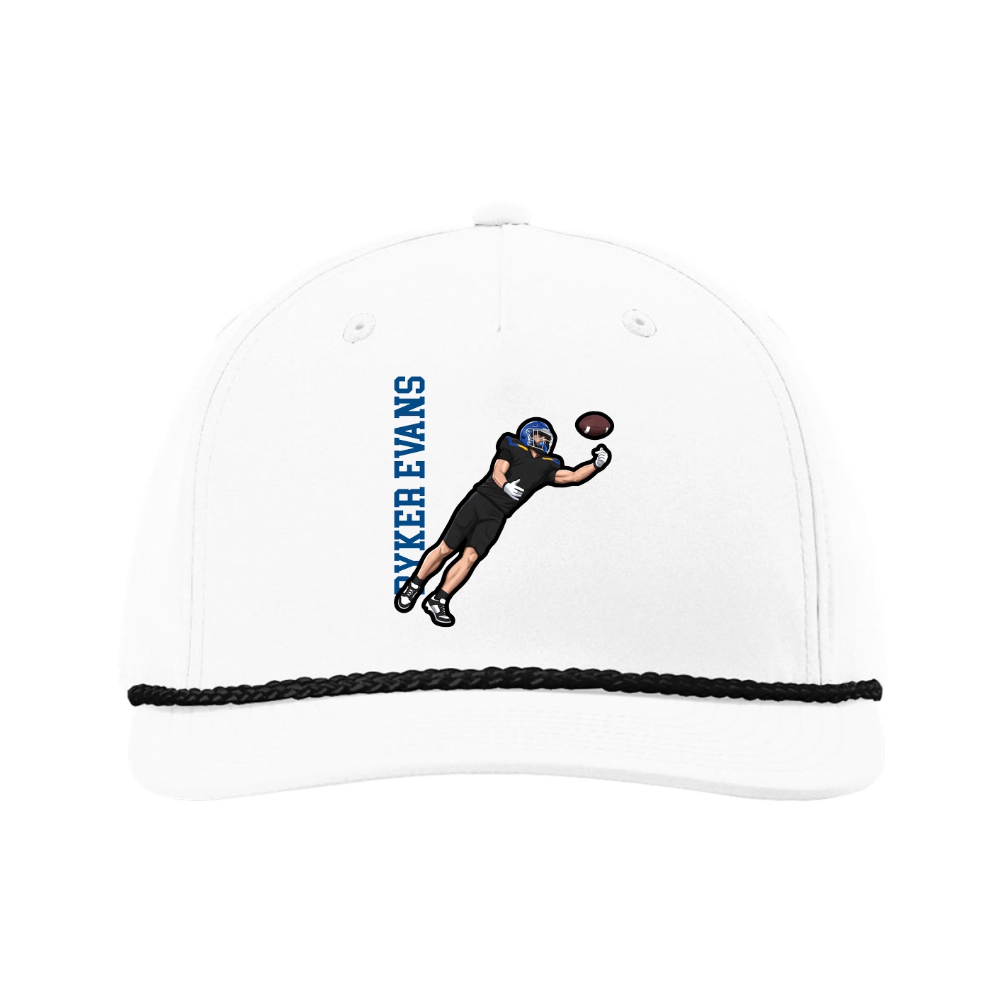 Five-Panel Classic Rope Cap — Name Vertical in White