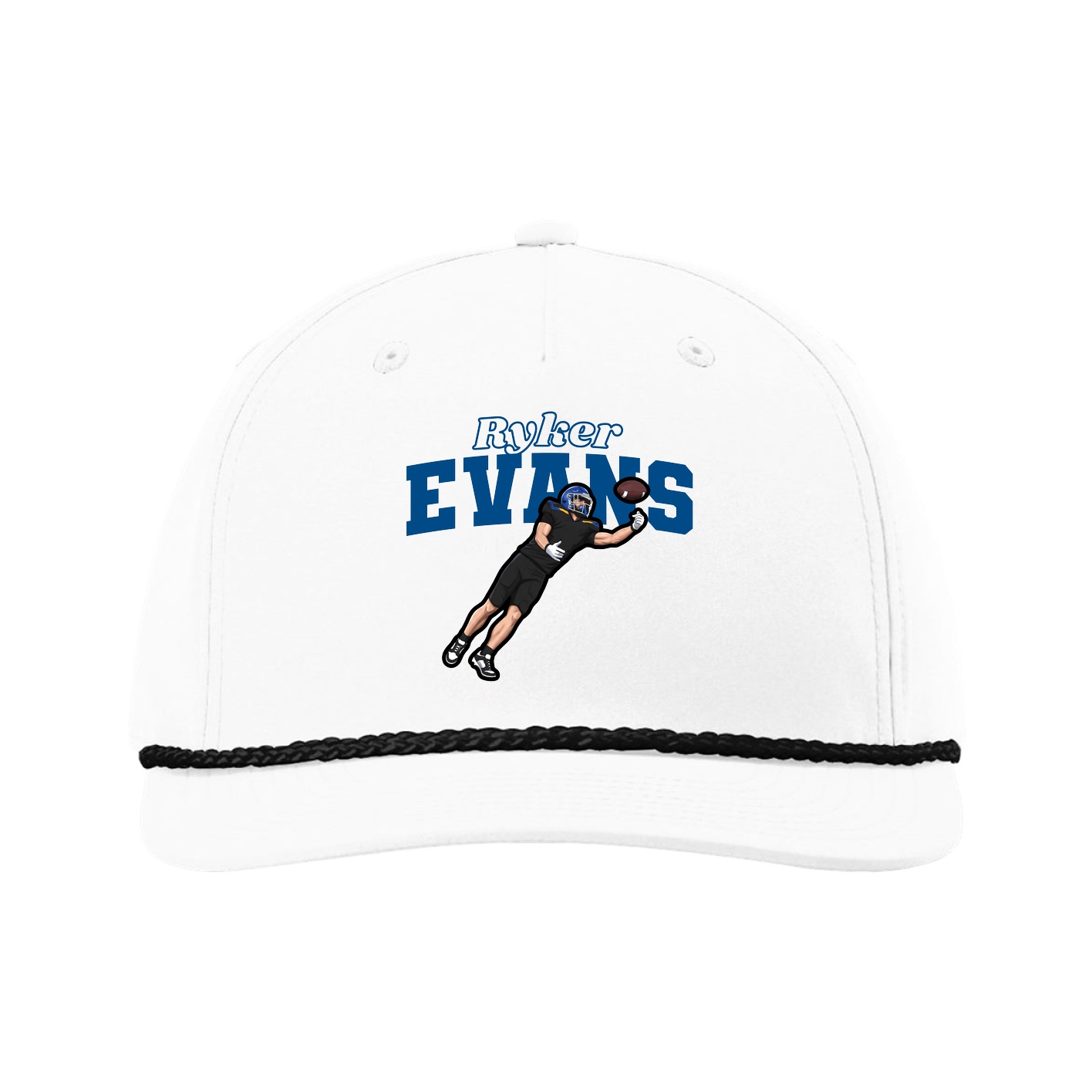 Five-Panel Classic Rope Cap — Name Arch in White