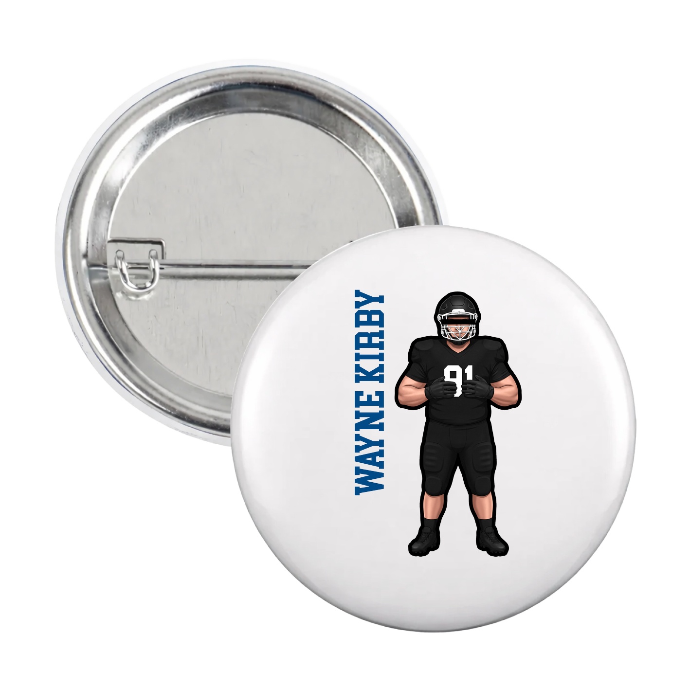 Game Day Button — Name Vertical in White
