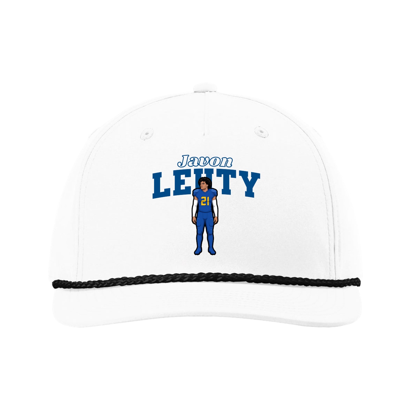 Five-Panel Classic Rope Cap — Name Arch in White