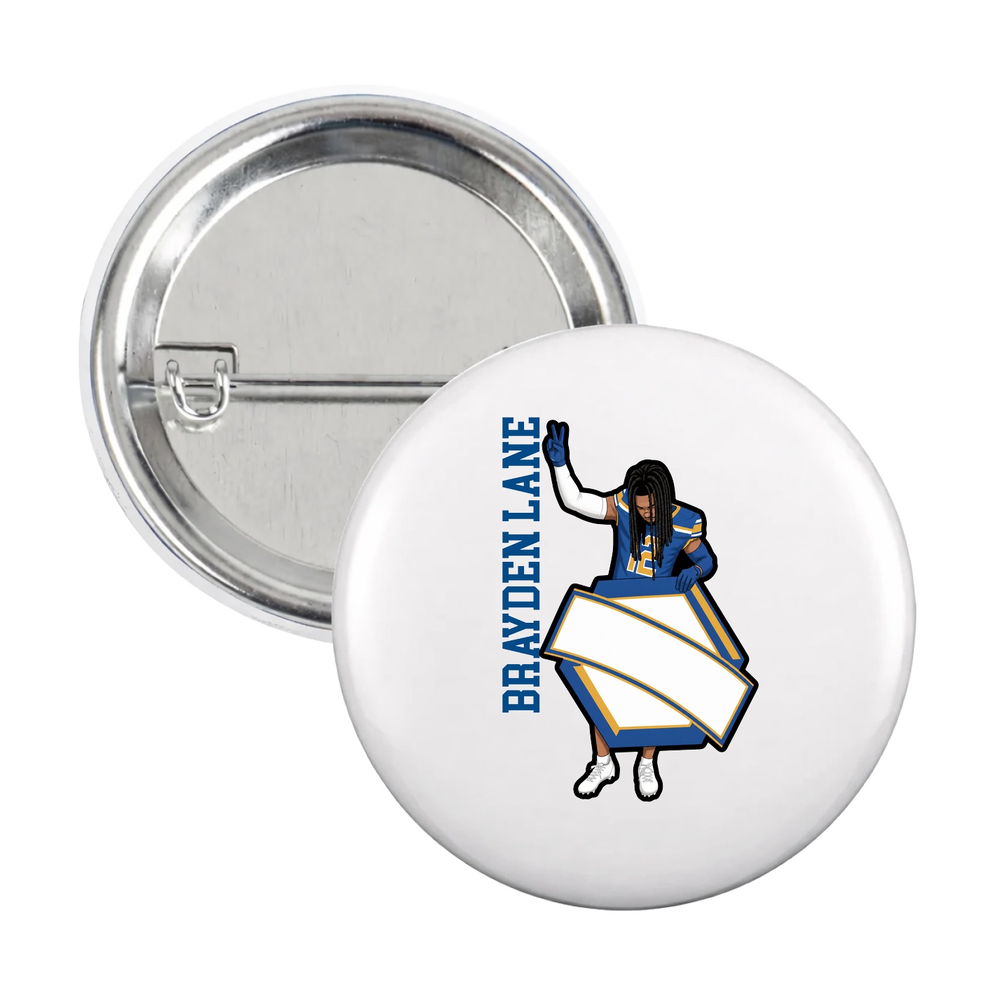 Game Day Button — Name Vertical in White