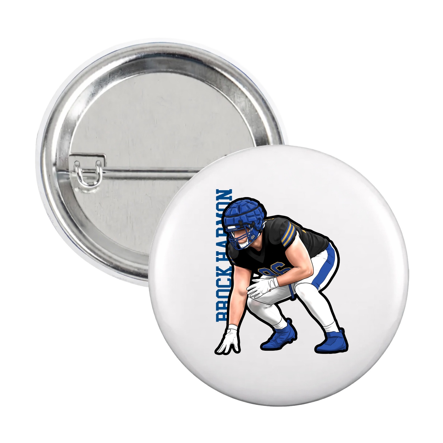 Game Day Button — Name Vertical in White