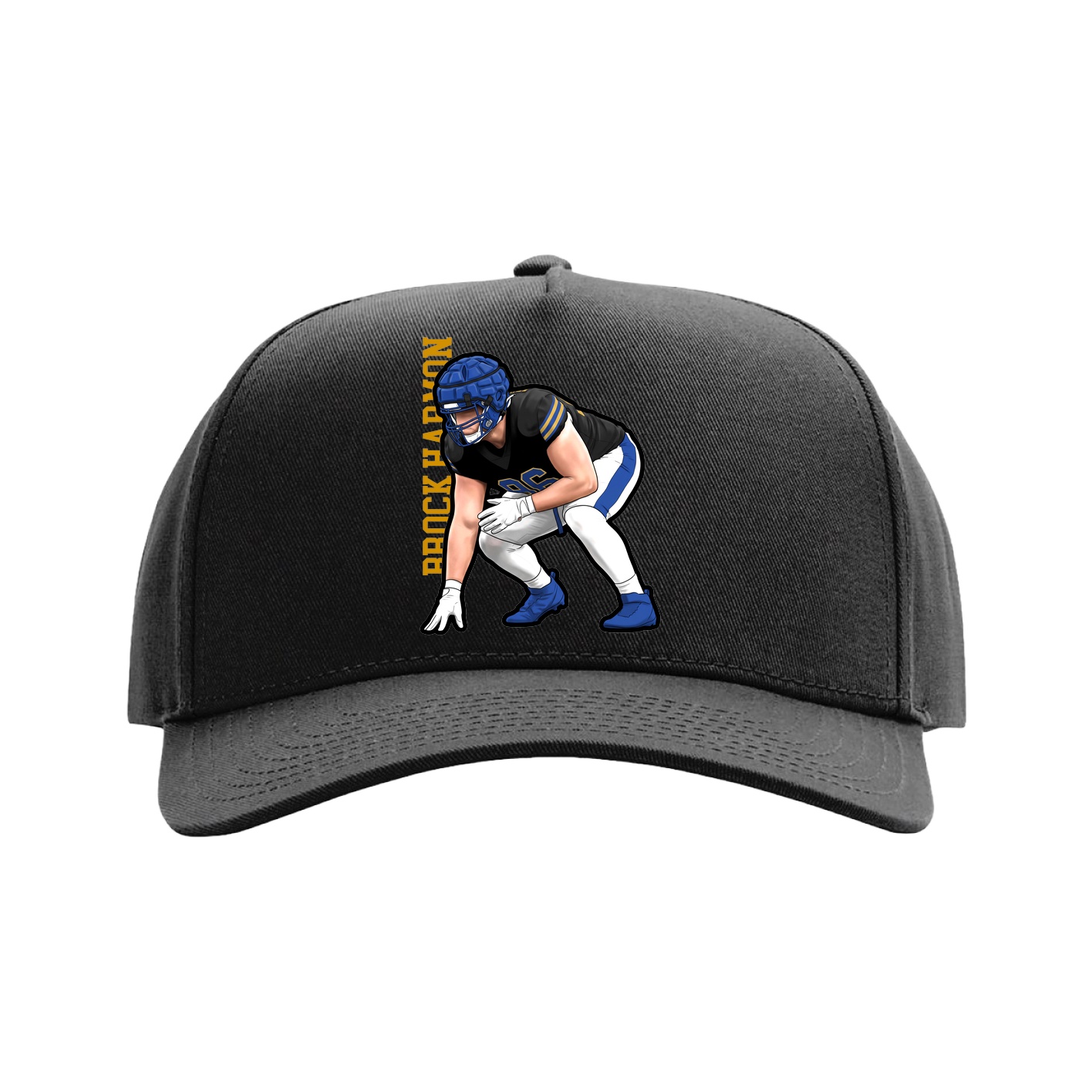 Full Fabric Five-Panel Champ Cap — Name Vertical in Black