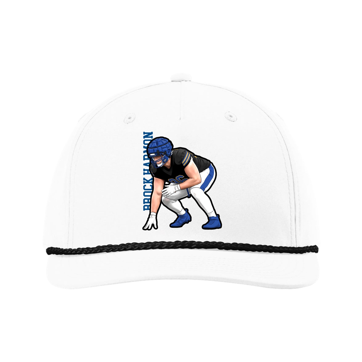 Five-Panel Classic Rope Cap — Name Vertical in White