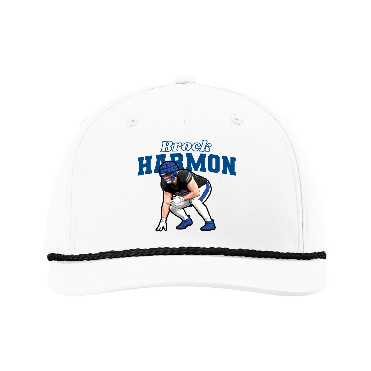 Five-Panel Classic Rope Cap — Name Arch in White