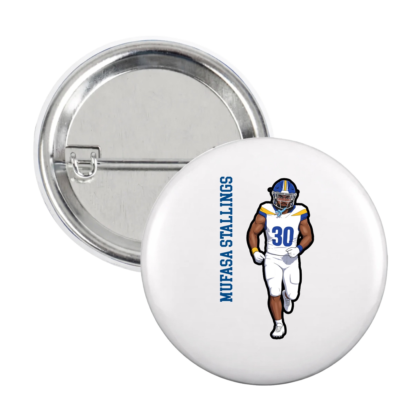 Game Day Button — Name Vertical in White