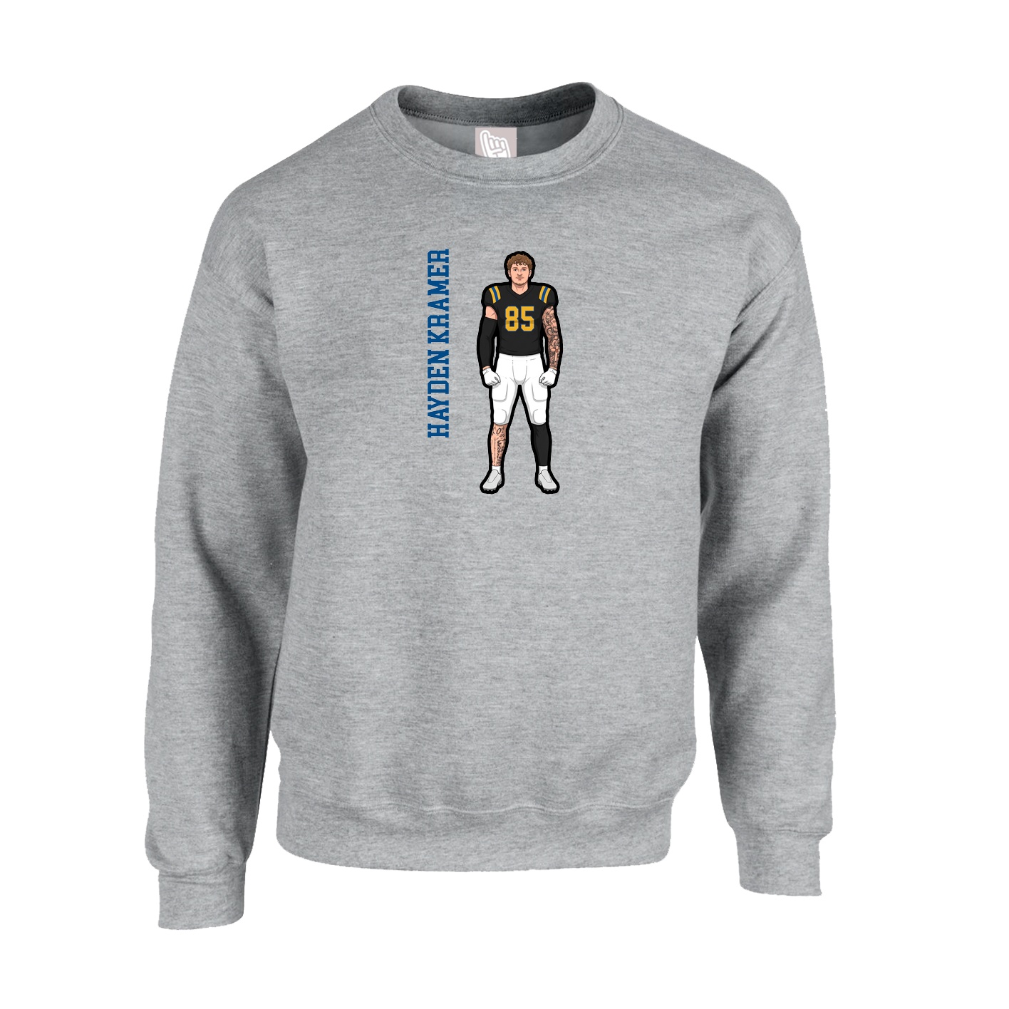 Fleece Crew — Name Vertical in Grey
