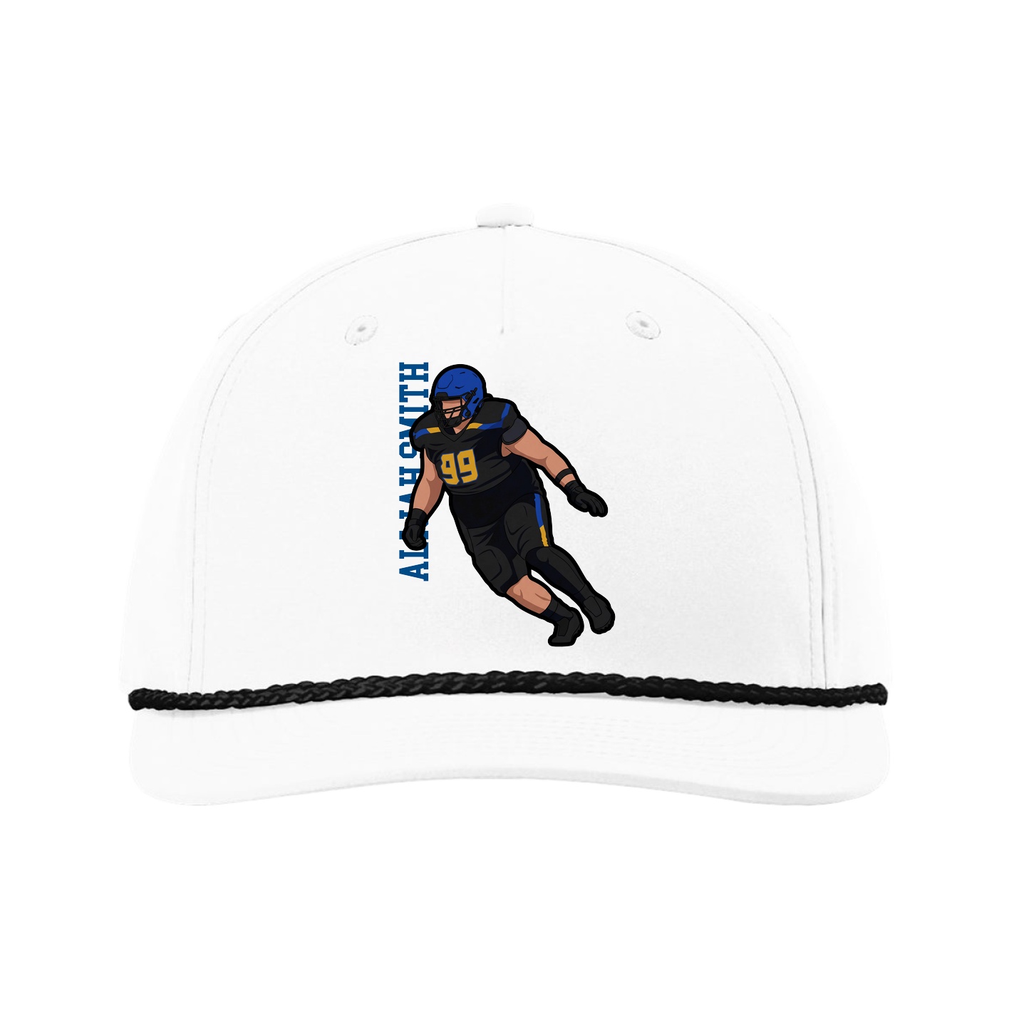 Five-Panel Classic Rope Cap — Name Vertical in White