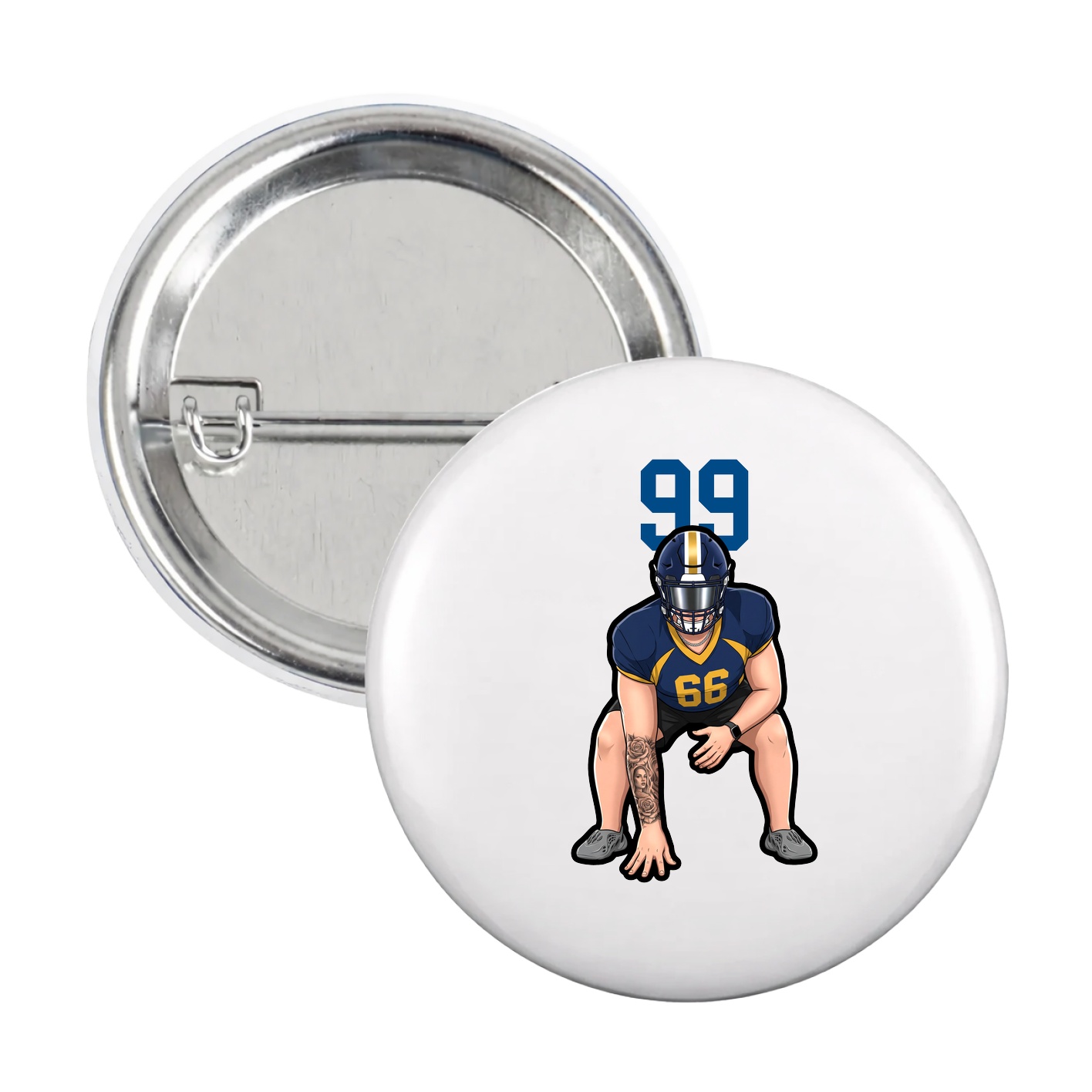 Game Day Button — Number Top in White