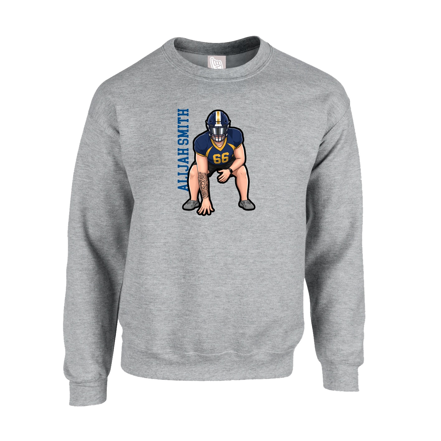 Fleece Crew — Name Vertical in Grey