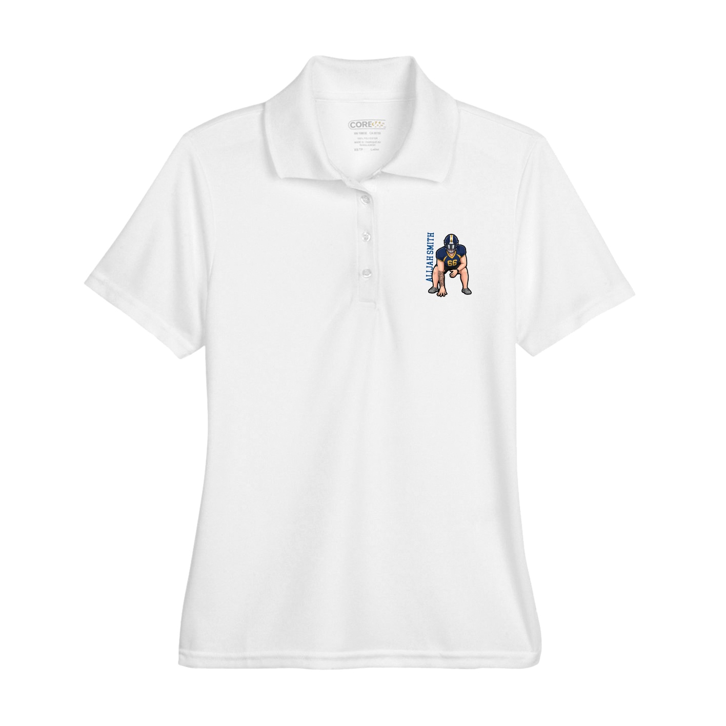 Womens Performance Polo — Name Vertical in White