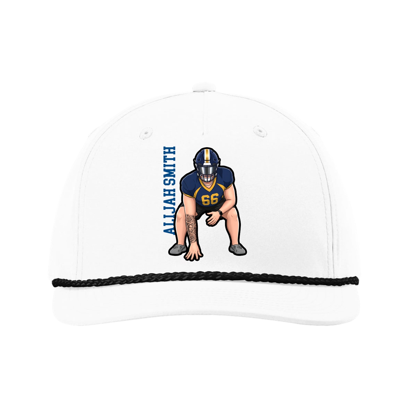 Five-Panel Classic Rope Cap — Name Vertical in White