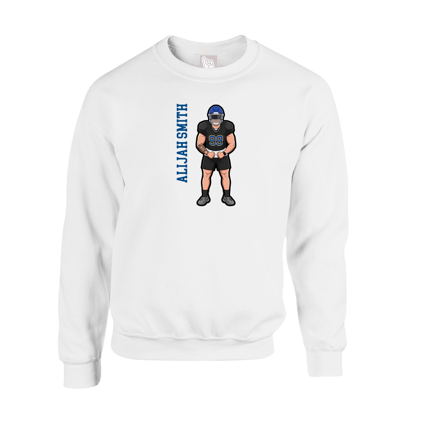 Fleece Crew — Name Vertical in White