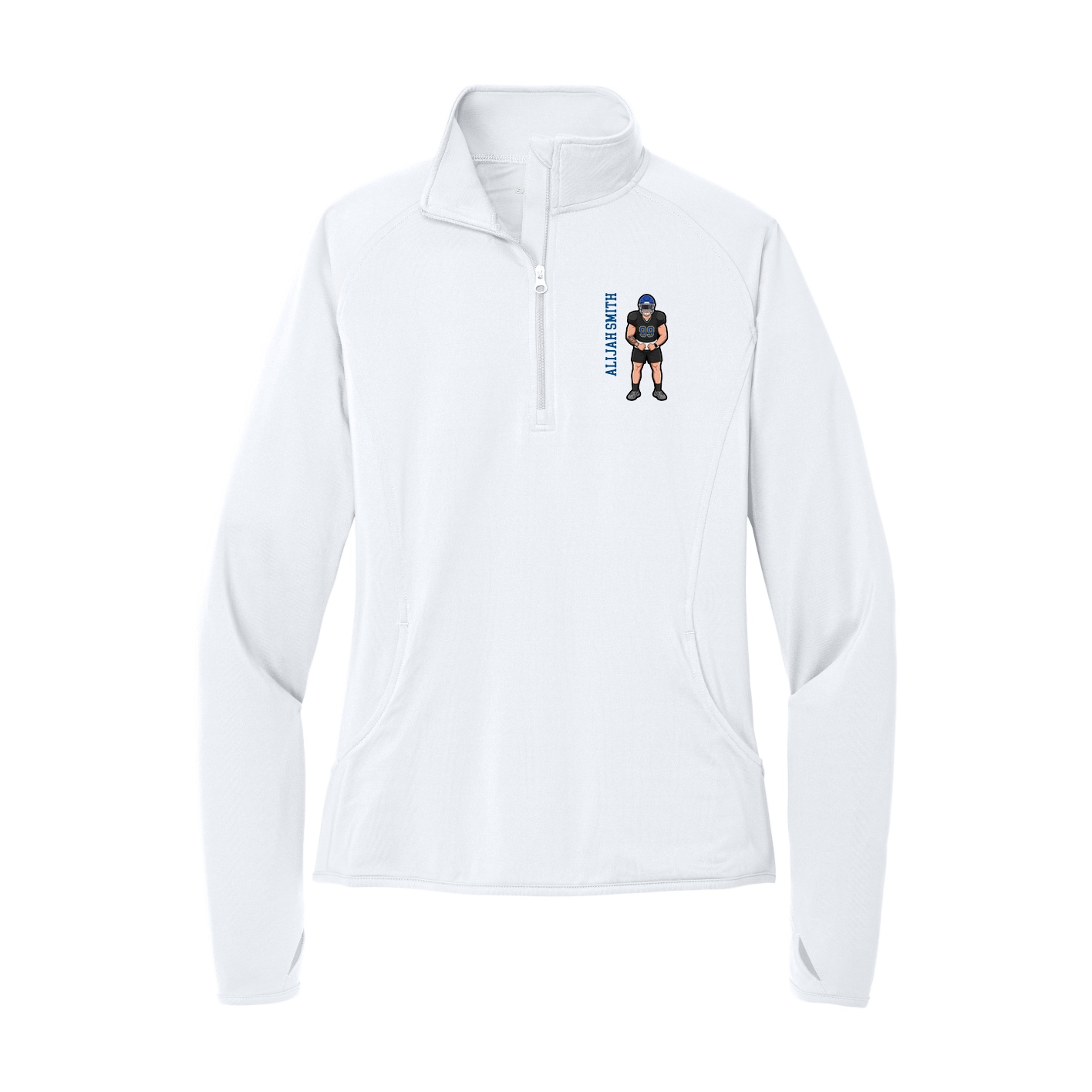 Women's Q-Zip Pullover — Name Vertical in White