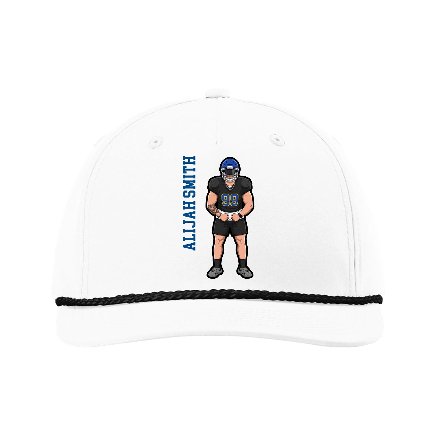 Five-Panel Classic Rope Cap — Name Vertical in White